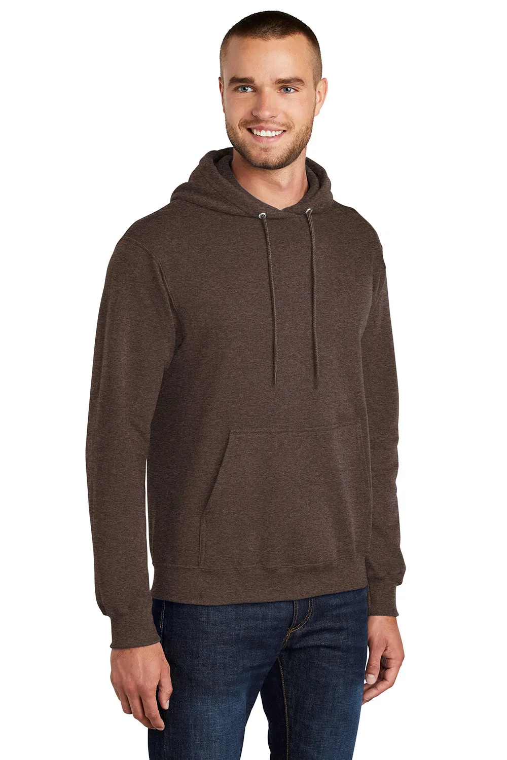 Port & Company Mens Core Pill Resistant Fleece Hooded Sweatshirt Hoodie w/ Pouch Pocket - Heather Dark Chocolate Brown