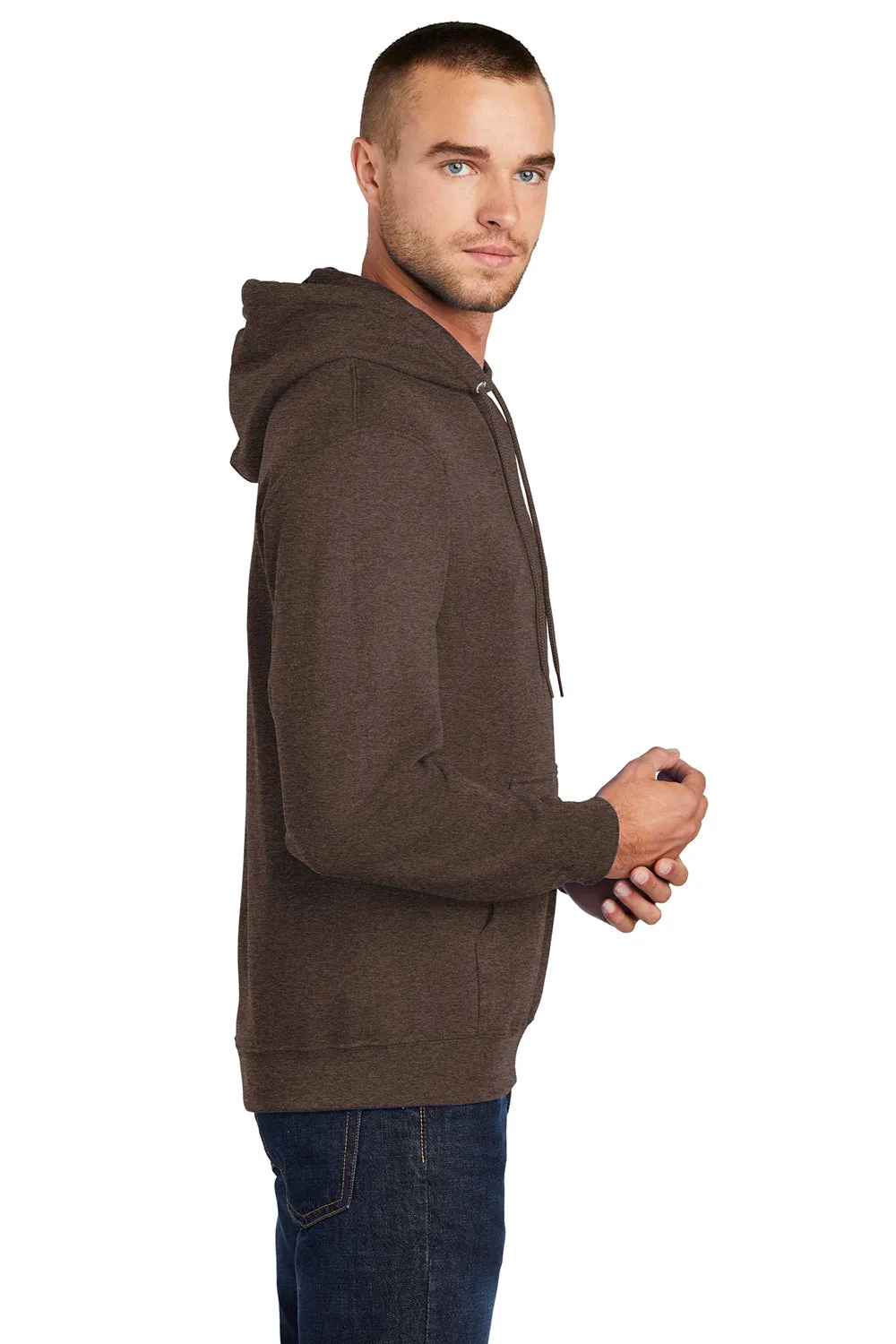 Port & Company Mens Core Pill Resistant Fleece Hooded Sweatshirt Hoodie w/ Pouch Pocket - Heather Dark Chocolate Brown