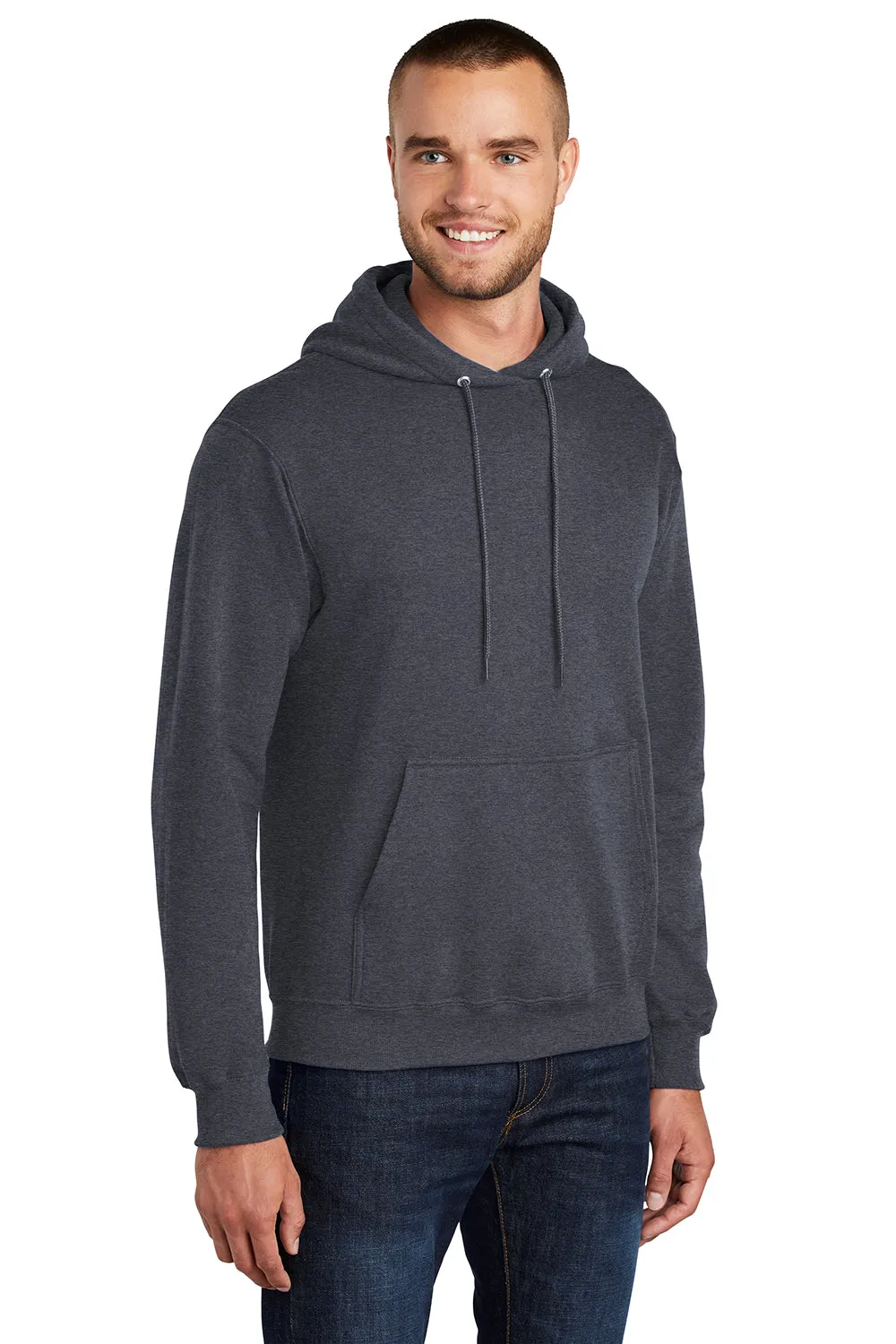 Port & Company Mens Core Pill Resistant Fleece Hooded Sweatshirt Hoodie w/ Pouch Pocket - Heather Navy Blue