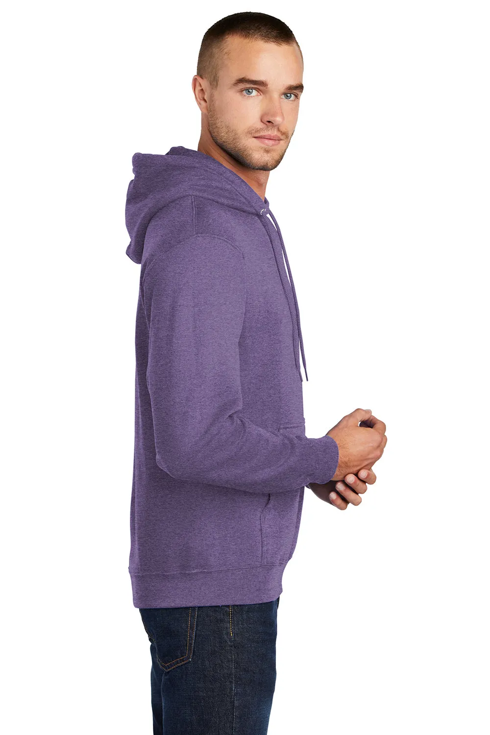 Port & Company Mens Core Pill Resistant Fleece Hooded Sweatshirt Hoodie w/ Pouch Pocket - Heather Purple