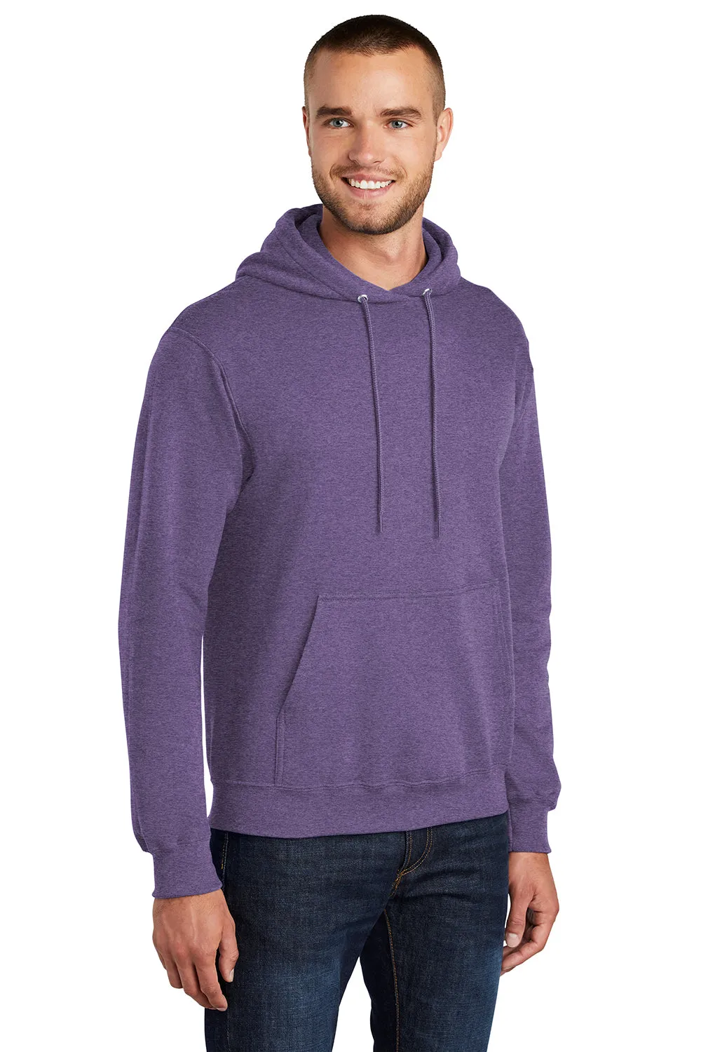 Port & Company Mens Core Pill Resistant Fleece Hooded Sweatshirt Hoodie w/ Pouch Pocket - Heather Purple