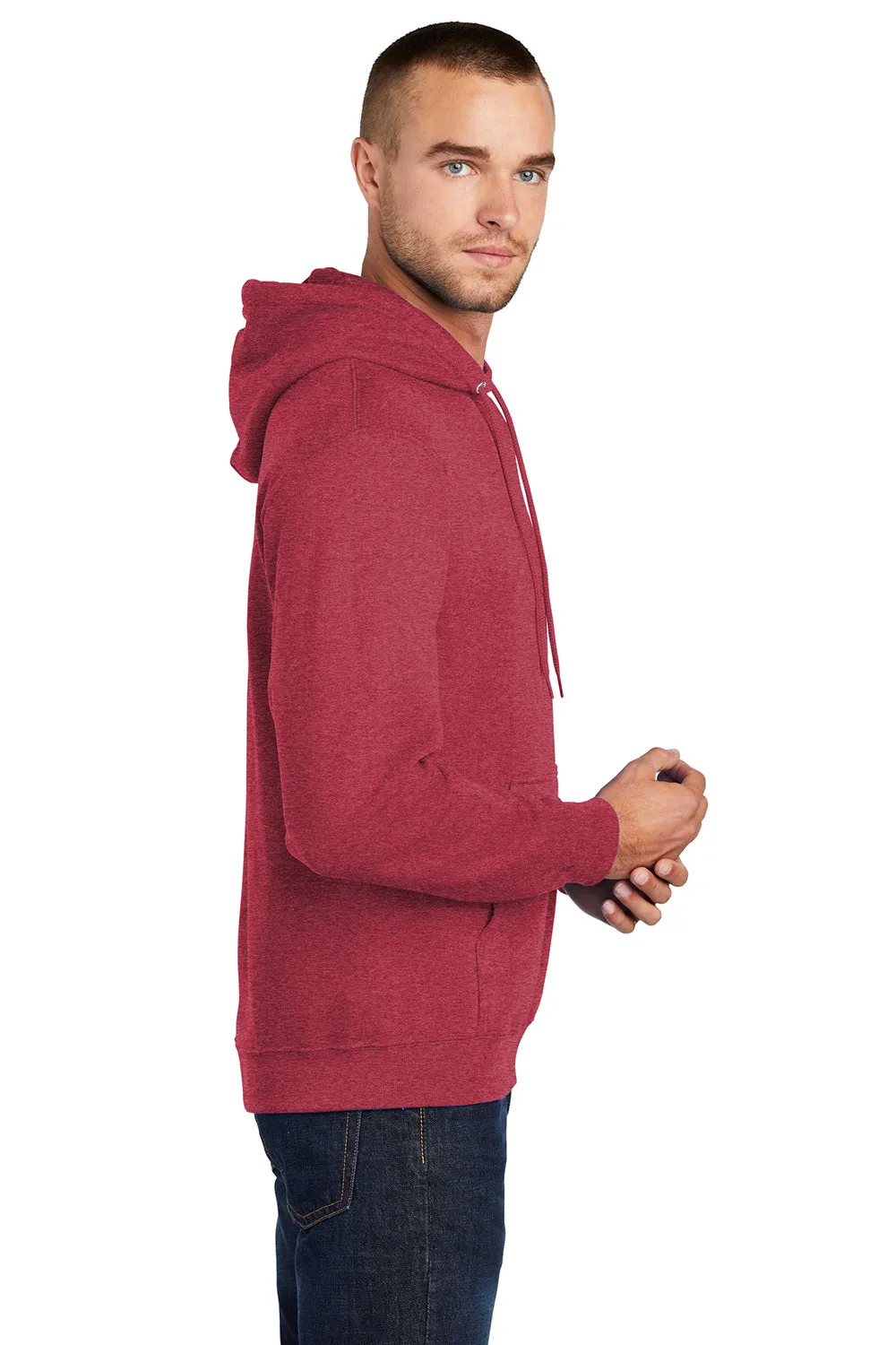 Port & Company Mens Core Pill Resistant Fleece Hooded Sweatshirt Hoodie w/ Pouch Pocket - Heather Red