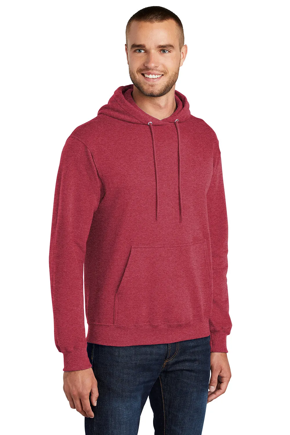 Port & Company Mens Core Pill Resistant Fleece Hooded Sweatshirt Hoodie w/ Pouch Pocket - Heather Red