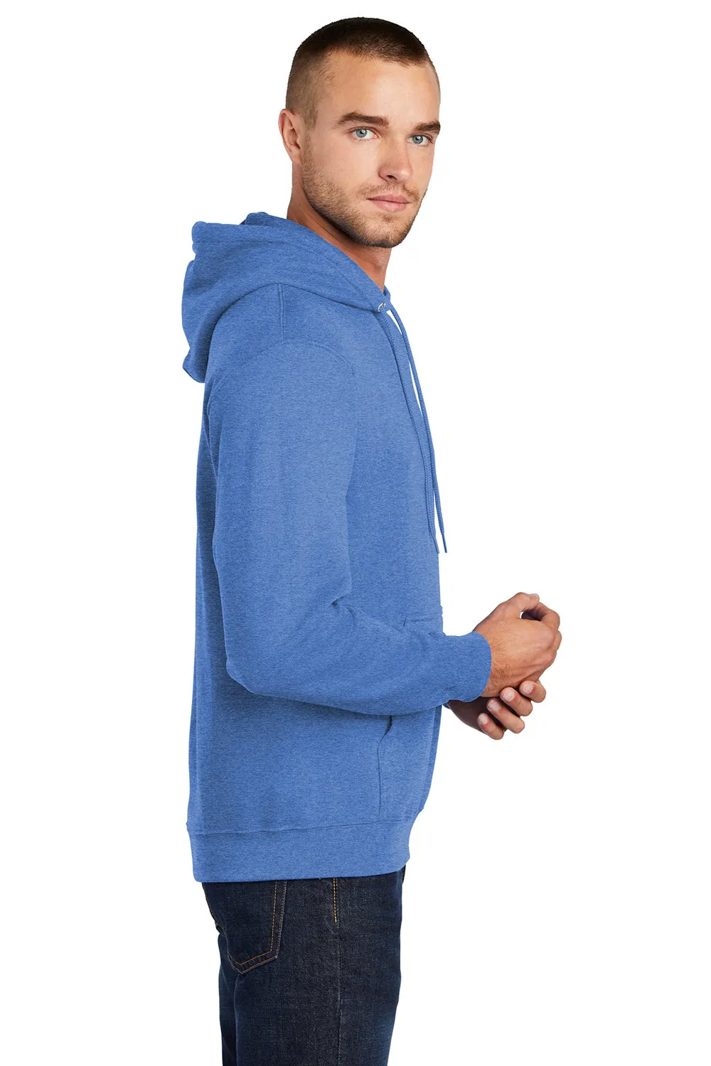 Port & Company Mens Core Pill Resistant Fleece Hooded Sweatshirt Hoodie w/ Pouch Pocket - Heather Royal Blue