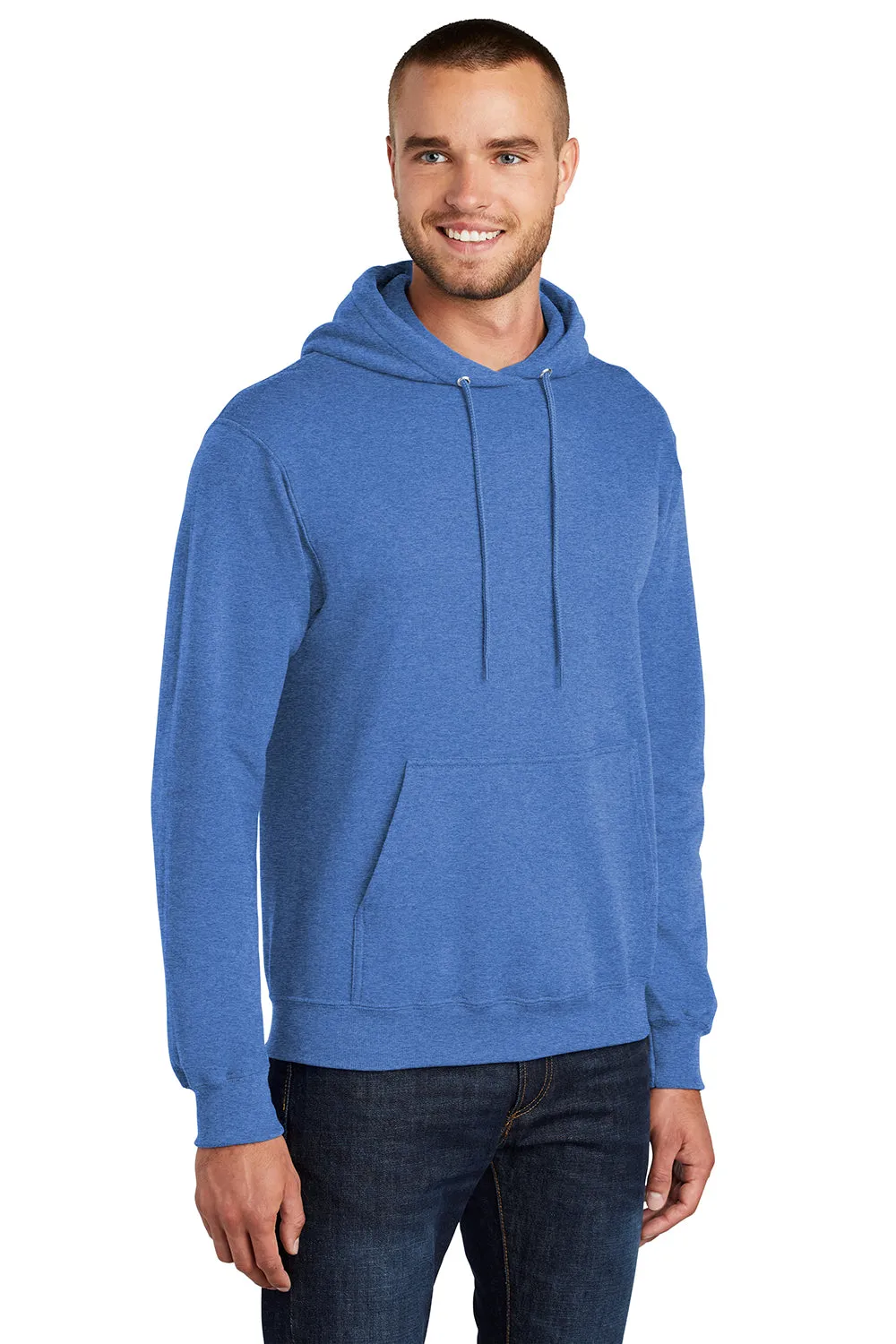 Port & Company Mens Core Pill Resistant Fleece Hooded Sweatshirt Hoodie w/ Pouch Pocket - Heather Royal Blue