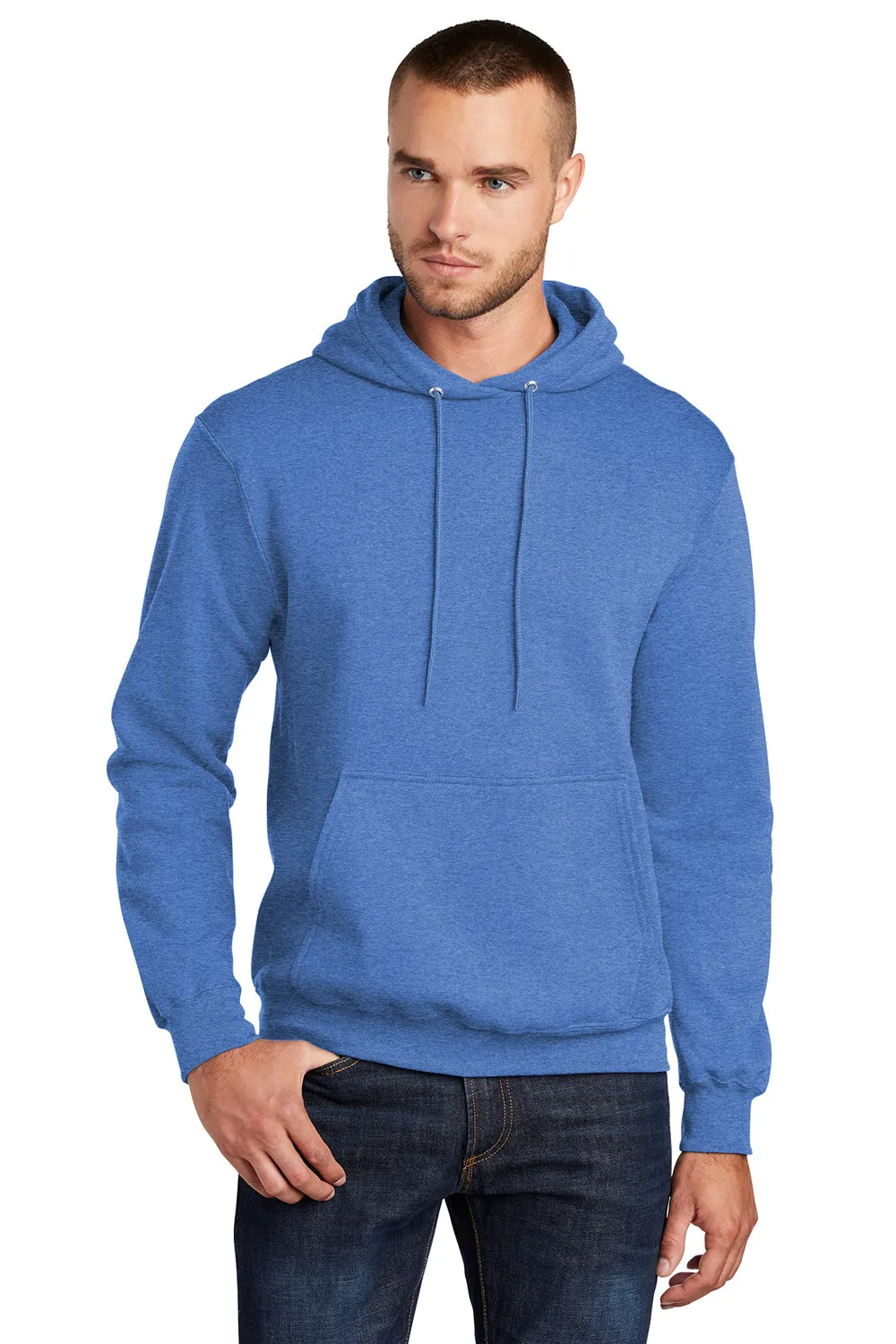 Port & Company Mens Core Pill Resistant Fleece Hooded Sweatshirt Hoodie w/ Pouch Pocket - Heather Royal Blue