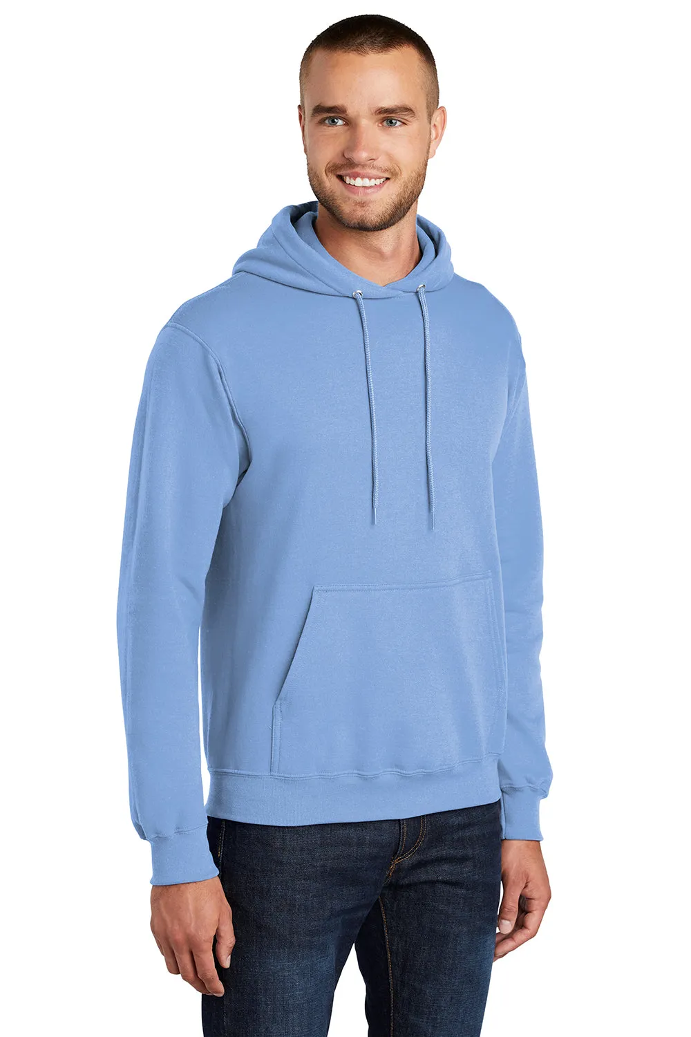 Port & Company Mens Core Pill Resistant Fleece Hooded Sweatshirt Hoodie w/ Pouch Pocket - Light Blue