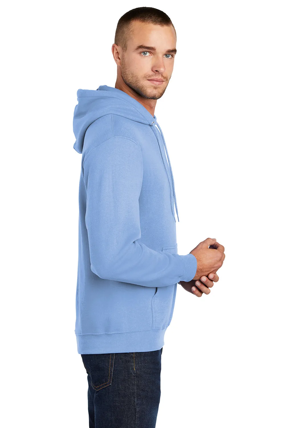 Port & Company Mens Core Pill Resistant Fleece Hooded Sweatshirt Hoodie w/ Pouch Pocket - Light Blue