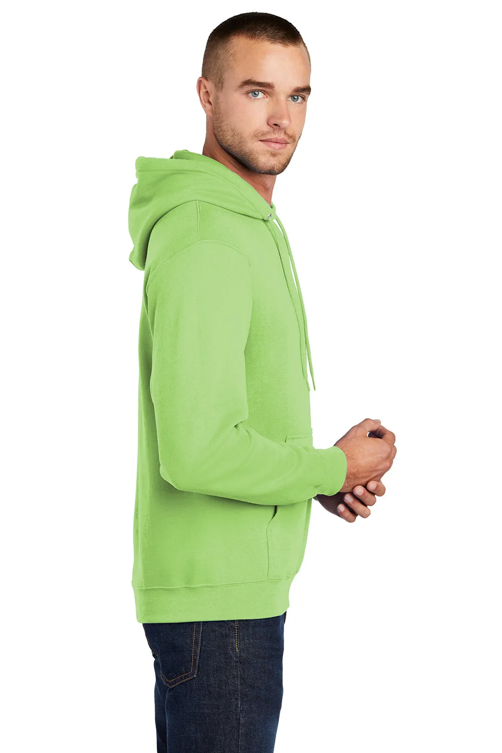 Port & Company Mens Core Pill Resistant Fleece Hooded Sweatshirt Hoodie w/ Pouch Pocket - Lime Green