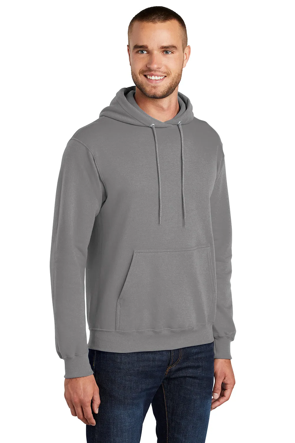 Port & Company Mens Core Pill Resistant Fleece Hooded Sweatshirt Hoodie w/ Pouch Pocket - Medium Grey
