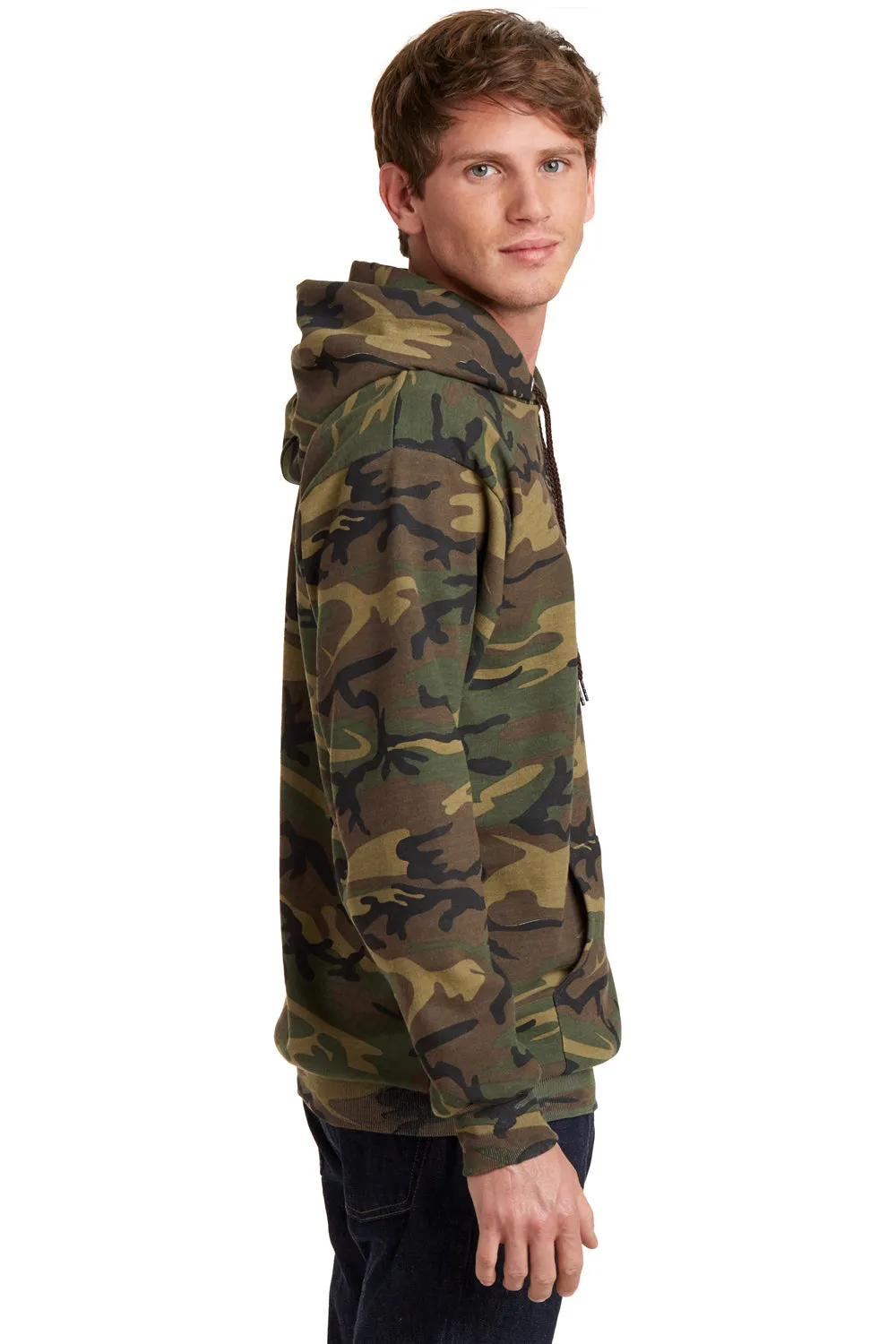 Port & Company Mens Core Pill Resistant Fleece Hooded Sweatshirt Hoodie w/ Pouch Pocket - Military Camo