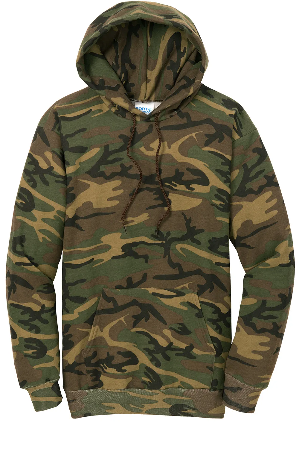Port & Company Mens Core Pill Resistant Fleece Hooded Sweatshirt Hoodie w/ Pouch Pocket - Military Camo