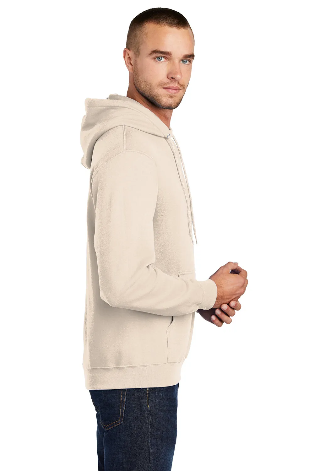 Port & Company Mens Core Pill Resistant Fleece Hooded Sweatshirt Hoodie w/ Pouch Pocket - Natural