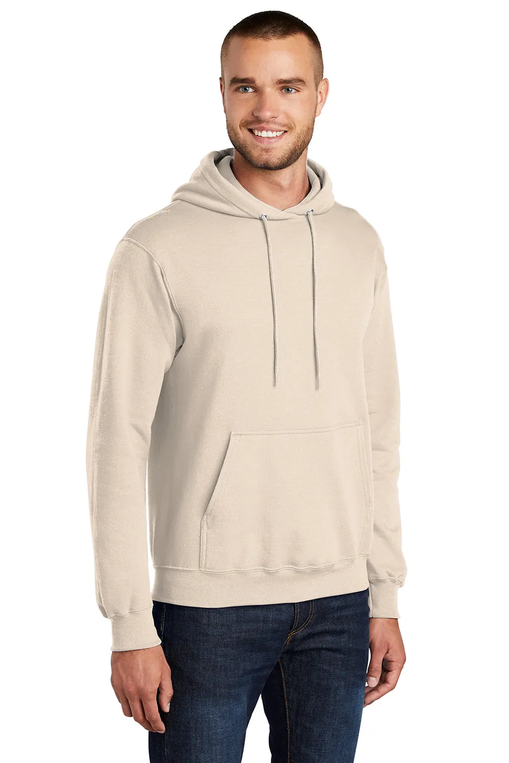 Port & Company Mens Core Pill Resistant Fleece Hooded Sweatshirt Hoodie w/ Pouch Pocket - Natural