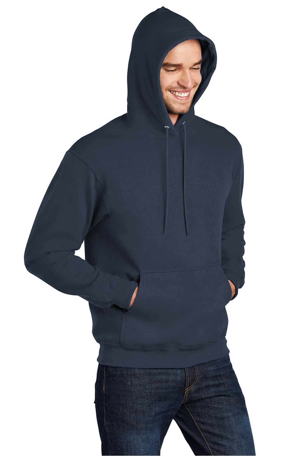 Port & Company Mens Core Pill Resistant Fleece Hooded Sweatshirt Hoodie w/ Pouch Pocket - Navy Blue