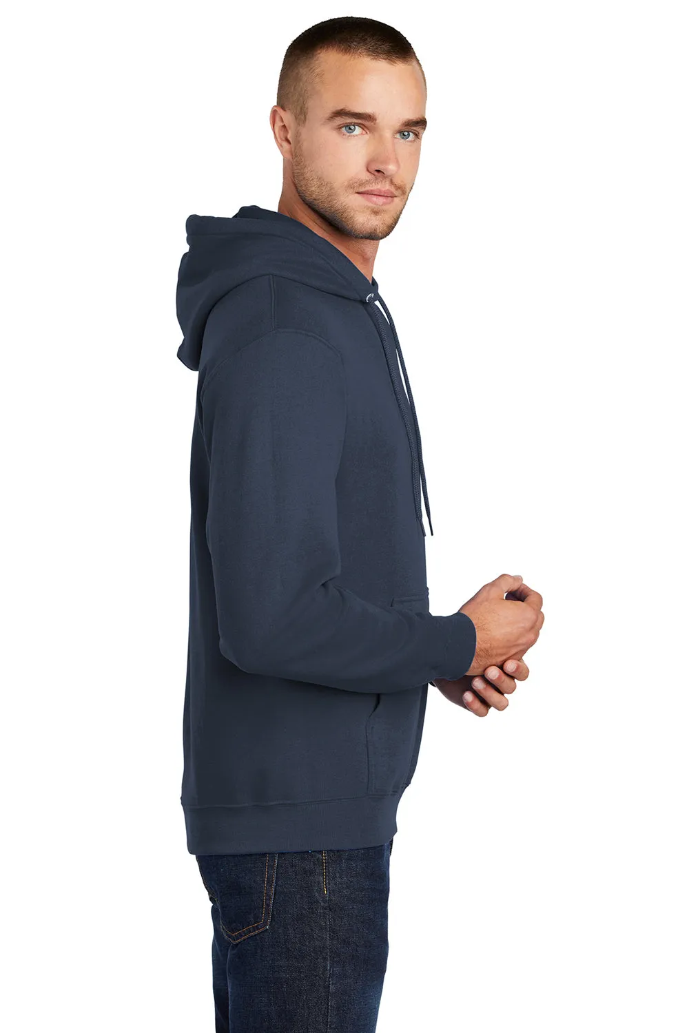 Port & Company Mens Core Pill Resistant Fleece Hooded Sweatshirt Hoodie w/ Pouch Pocket - Navy Blue