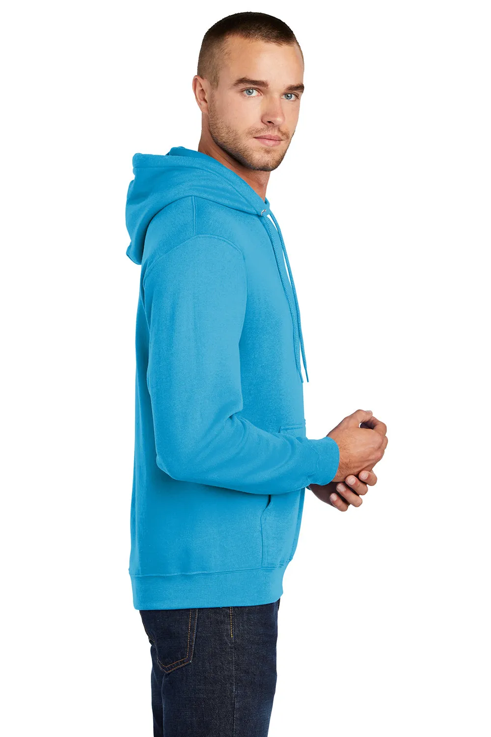 Port & Company Mens Core Pill Resistant Fleece Hooded Sweatshirt Hoodie w/ Pouch Pocket - Neon Blue