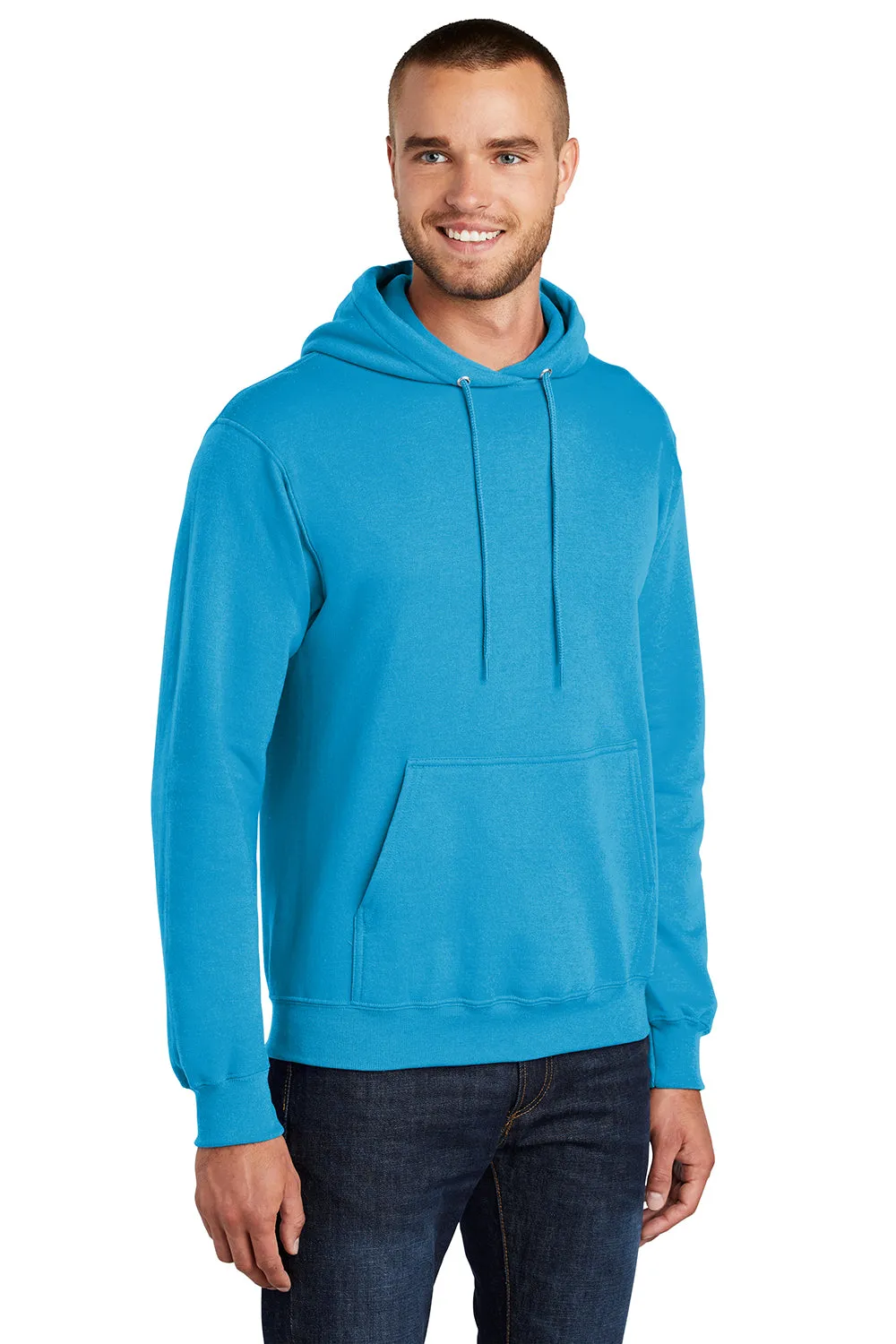 Port & Company Mens Core Pill Resistant Fleece Hooded Sweatshirt Hoodie w/ Pouch Pocket - Neon Blue