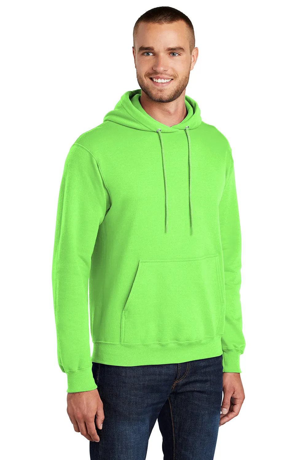 Port & Company Mens Core Pill Resistant Fleece Hooded Sweatshirt Hoodie w/ Pouch Pocket - Neon Green