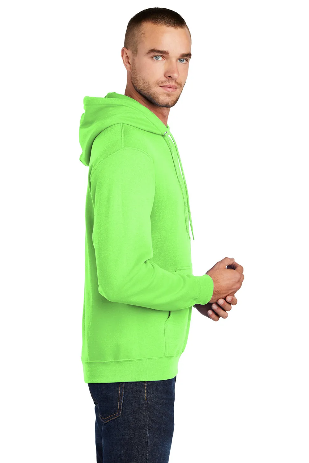 Port & Company Mens Core Pill Resistant Fleece Hooded Sweatshirt Hoodie w/ Pouch Pocket - Neon Green