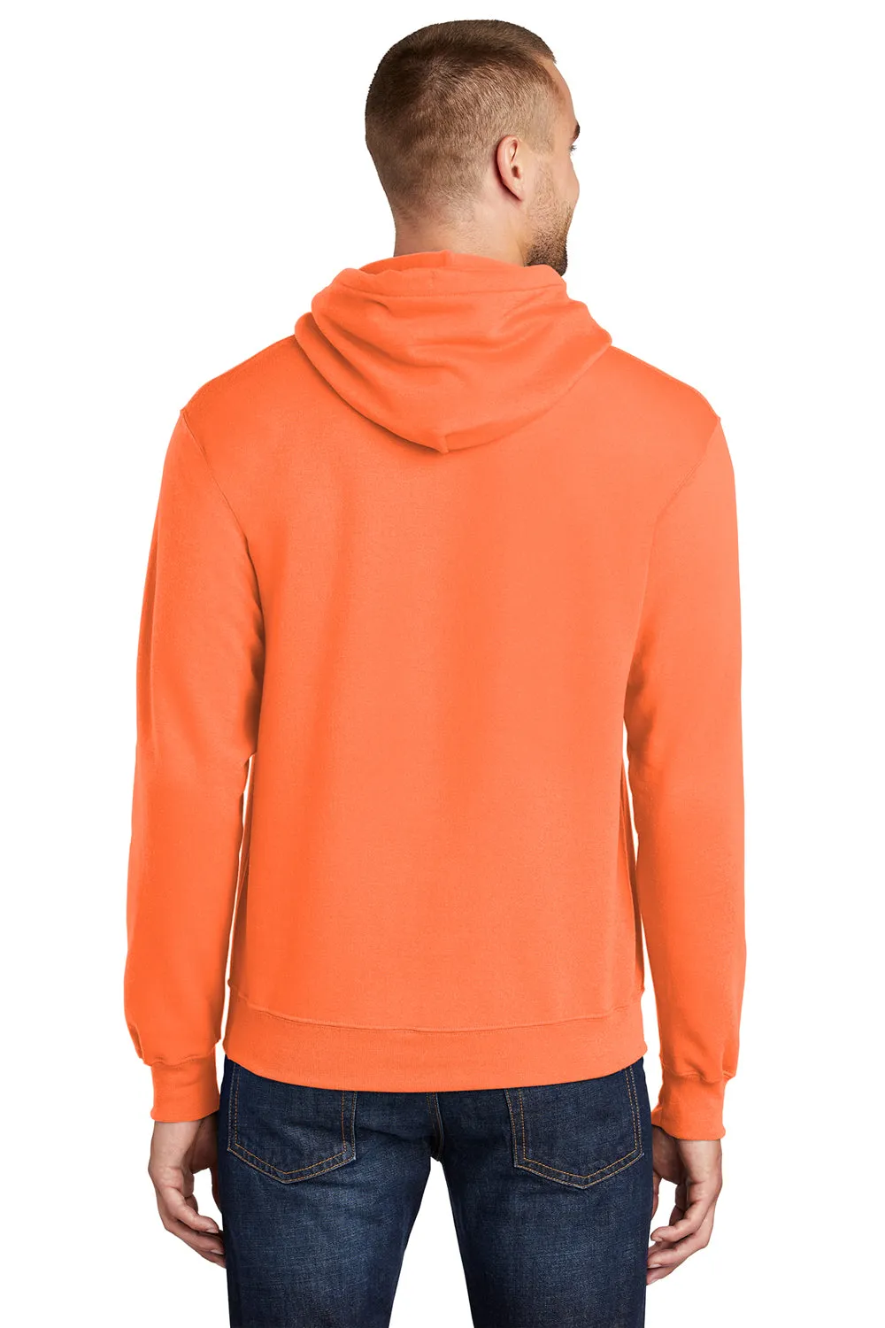 Port & Company Mens Core Pill Resistant Fleece Hooded Sweatshirt Hoodie w/ Pouch Pocket - Neon Orange
