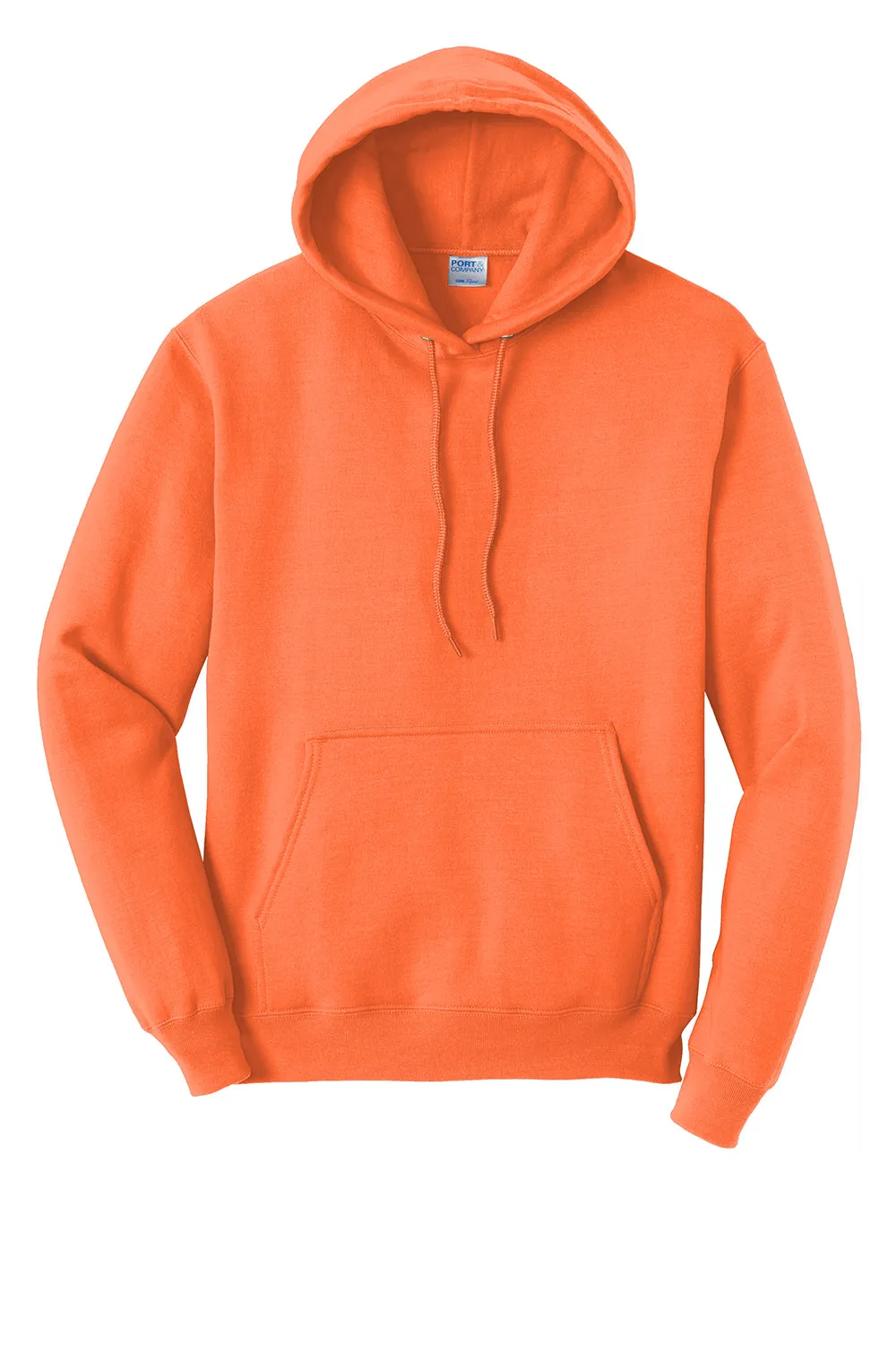 Port & Company Mens Core Pill Resistant Fleece Hooded Sweatshirt Hoodie w/ Pouch Pocket - Neon Orange