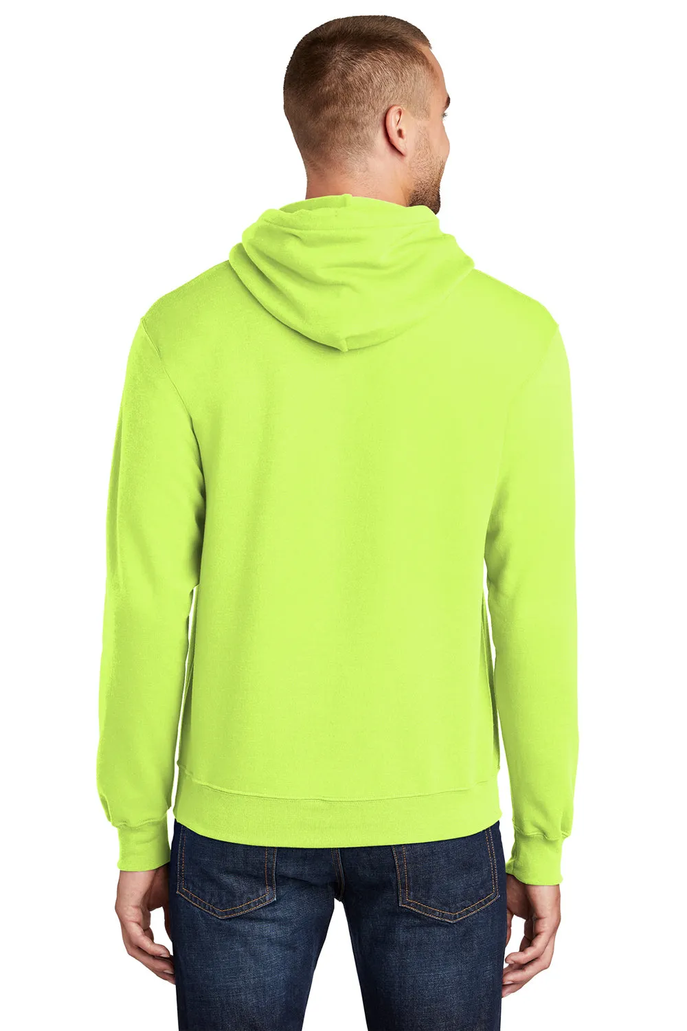 Port & Company Mens Core Pill Resistant Fleece Hooded Sweatshirt Hoodie w/ Pouch Pocket - Neon Yellow