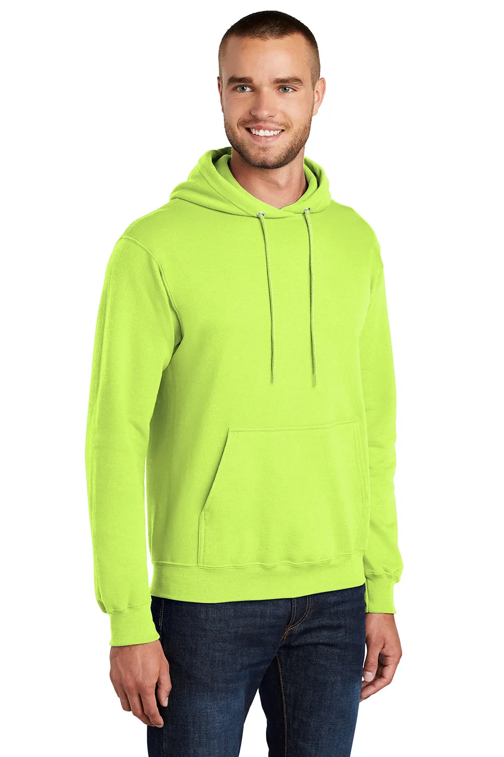 Port & Company Mens Core Pill Resistant Fleece Hooded Sweatshirt Hoodie w/ Pouch Pocket - Neon Yellow