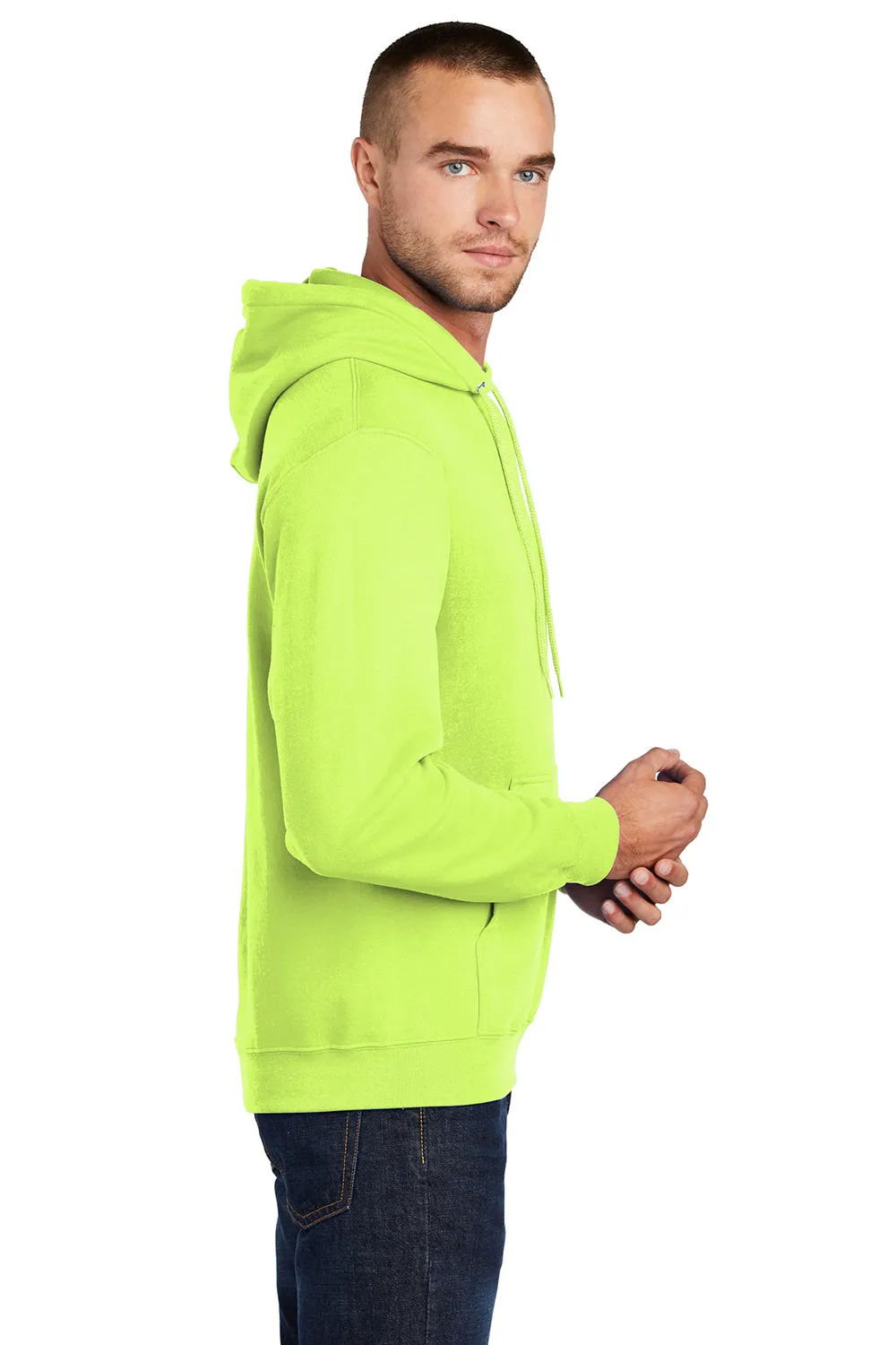 Port & Company Mens Core Pill Resistant Fleece Hooded Sweatshirt Hoodie w/ Pouch Pocket - Neon Yellow