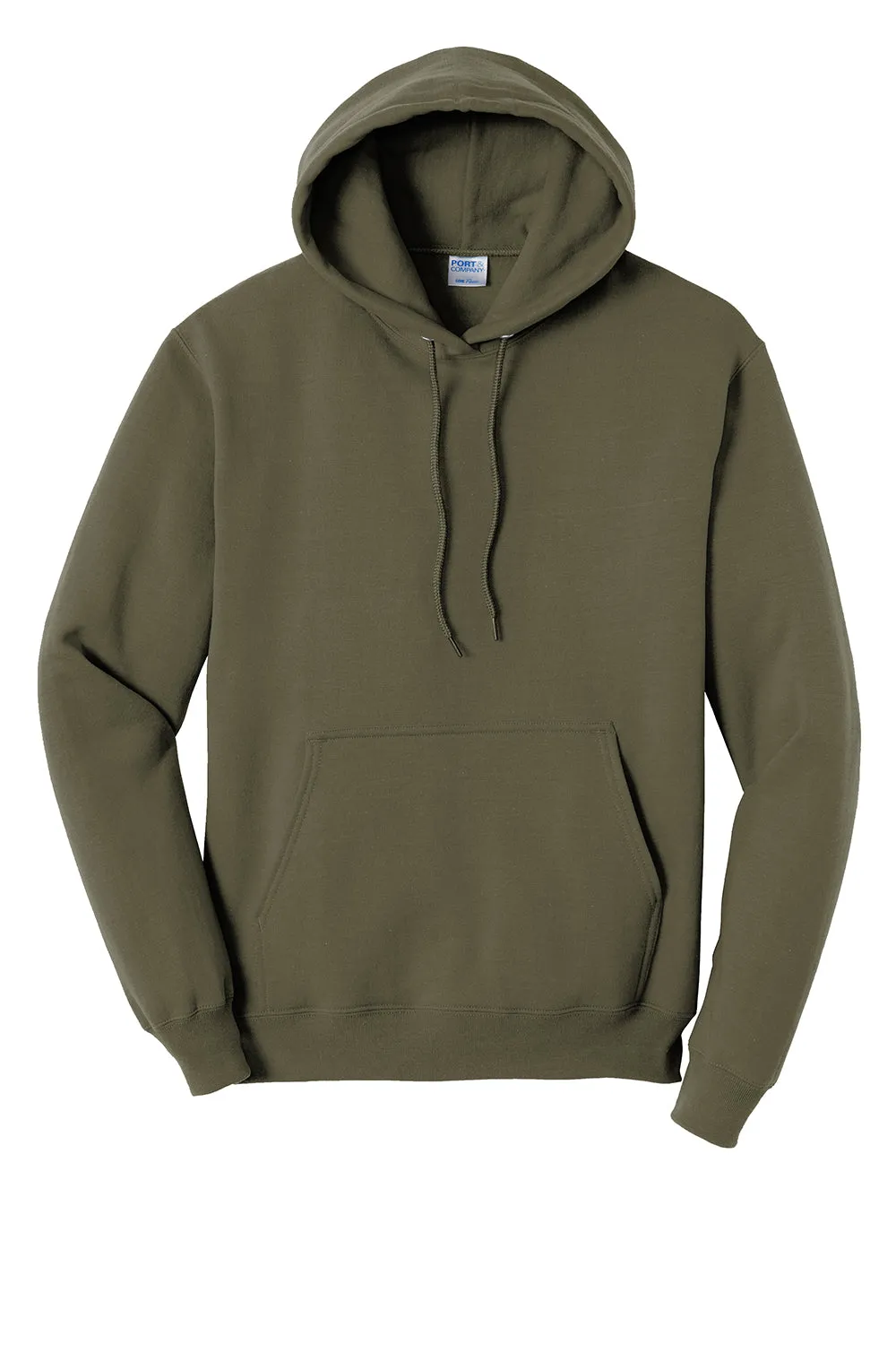 Port & Company Mens Core Pill Resistant Fleece Hooded Sweatshirt Hoodie w/ Pouch Pocket - Olive Drab Green