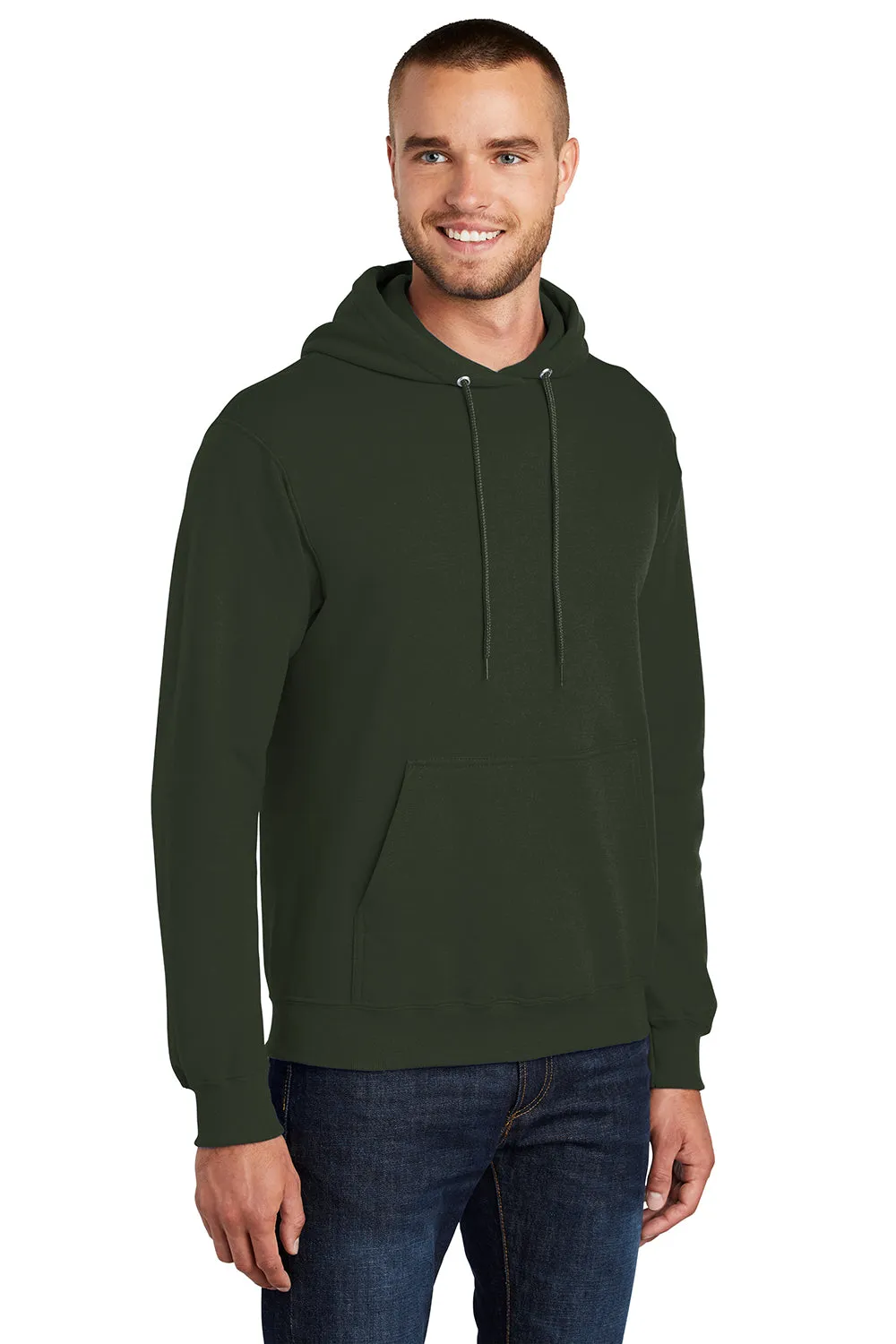 Port & Company Mens Core Pill Resistant Fleece Hooded Sweatshirt Hoodie w/ Pouch Pocket - Olive Green