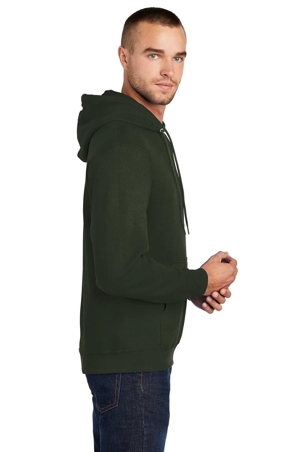 Port & Company Mens Core Pill Resistant Fleece Hooded Sweatshirt Hoodie w/ Pouch Pocket - Olive Green