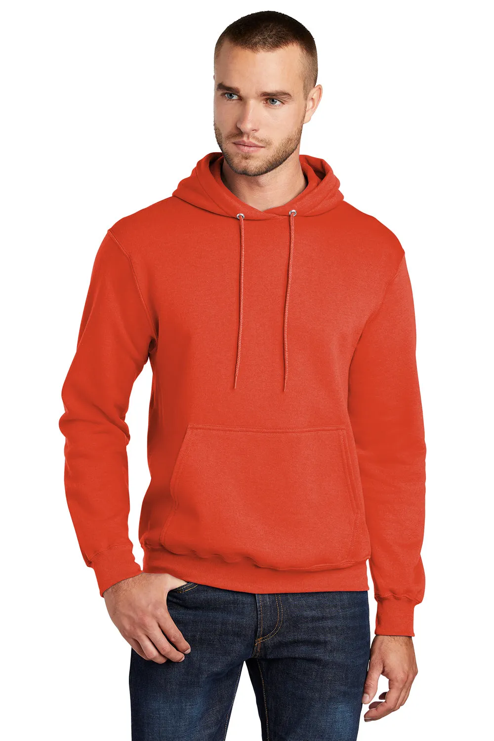 Port & Company Mens Core Pill Resistant Fleece Hooded Sweatshirt Hoodie w/ Pouch Pocket - Orange