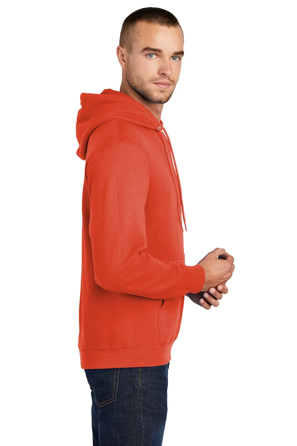 Port & Company Mens Core Pill Resistant Fleece Hooded Sweatshirt Hoodie w/ Pouch Pocket - Orange