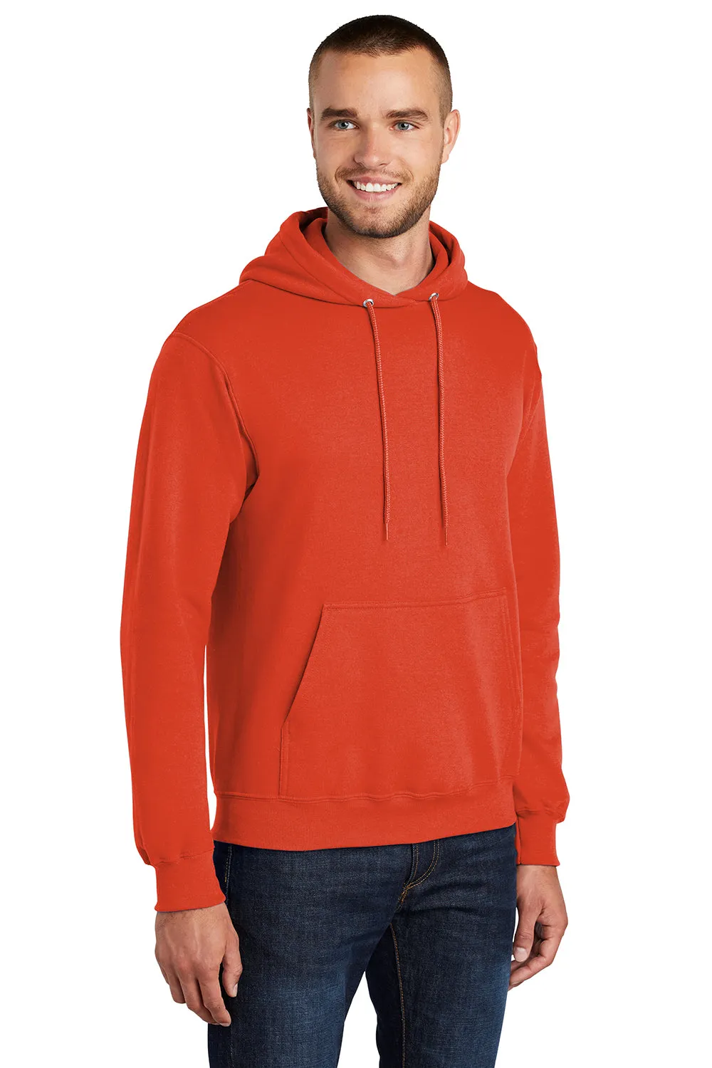 Port & Company Mens Core Pill Resistant Fleece Hooded Sweatshirt Hoodie w/ Pouch Pocket - Orange