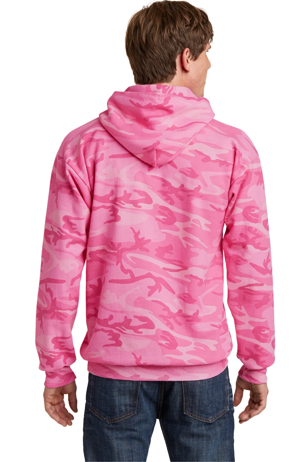 Port & Company Mens Core Pill Resistant Fleece Hooded Sweatshirt Hoodie w/ Pouch Pocket - Pink Camo