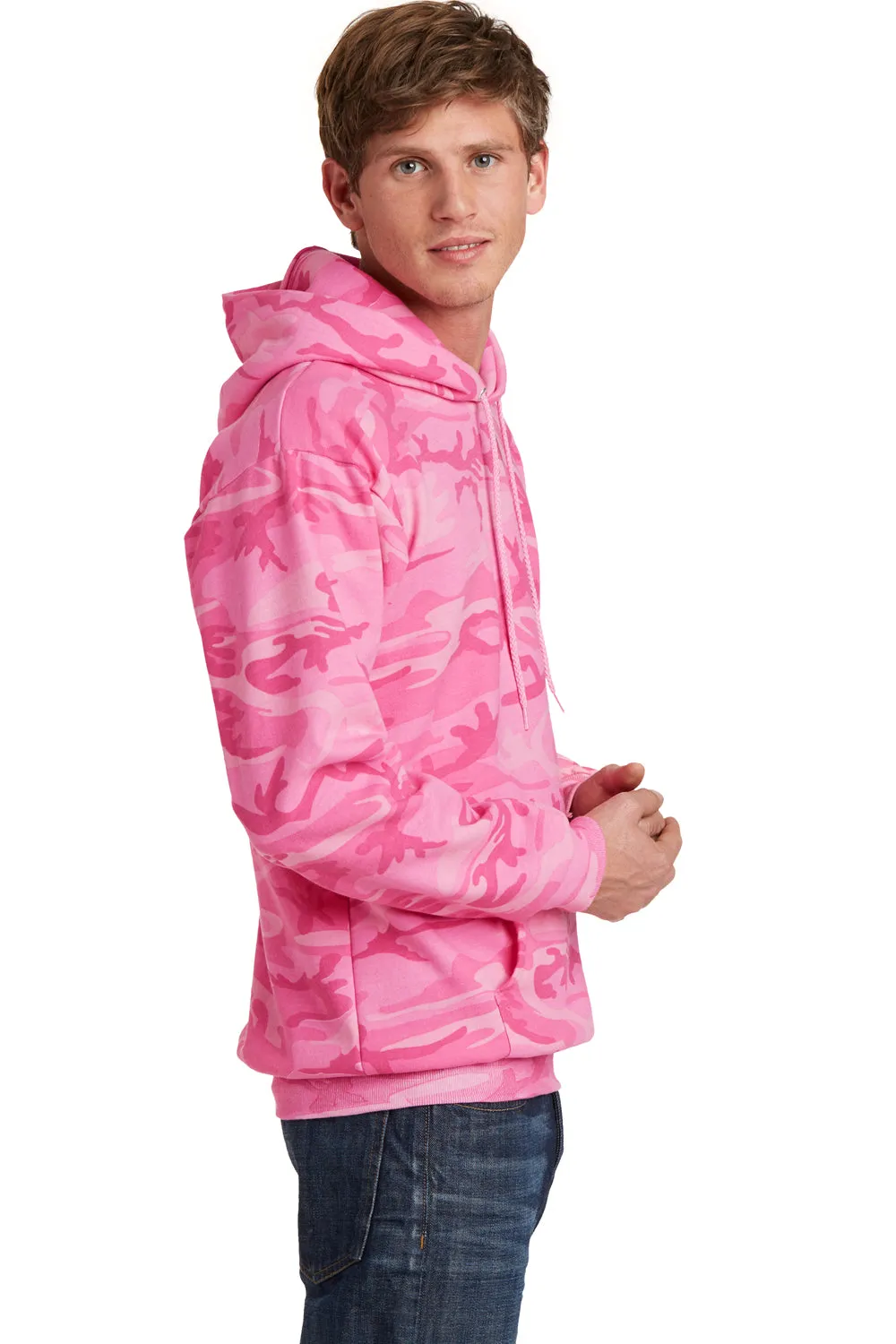 Port & Company Mens Core Pill Resistant Fleece Hooded Sweatshirt Hoodie w/ Pouch Pocket - Pink Camo