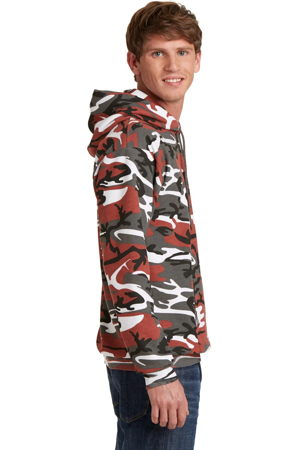 Port & Company Mens Core Pill Resistant Fleece Hooded Sweatshirt Hoodie w/ Pouch Pocket - Red Camo