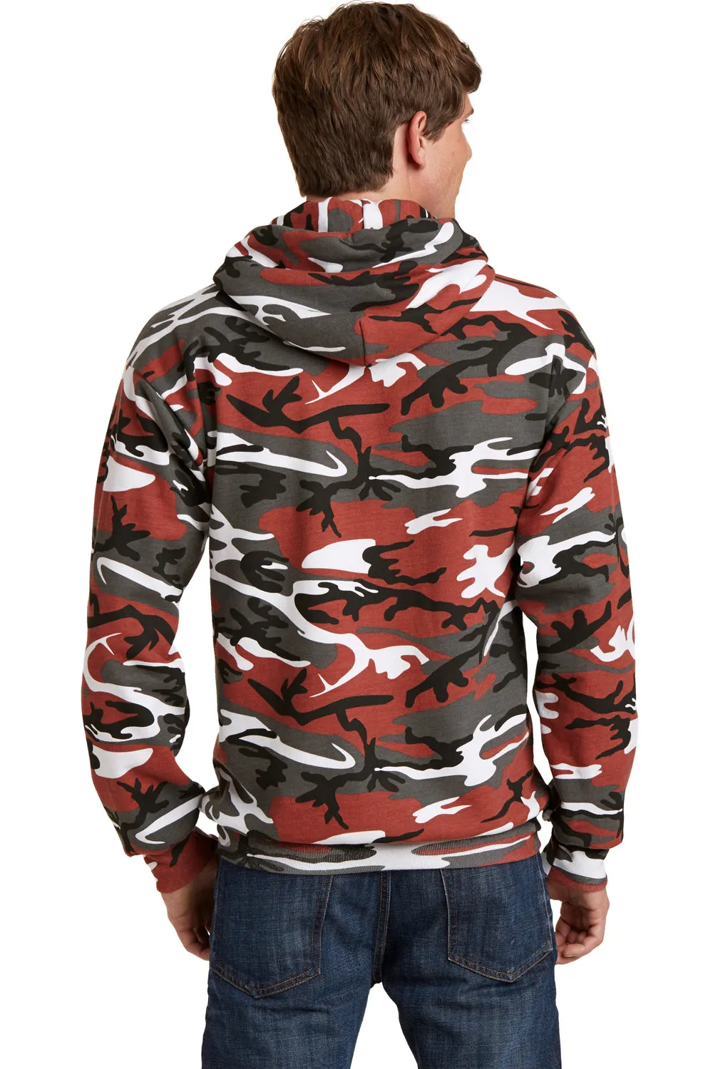 Port & Company Mens Core Pill Resistant Fleece Hooded Sweatshirt Hoodie w/ Pouch Pocket - Red Camo