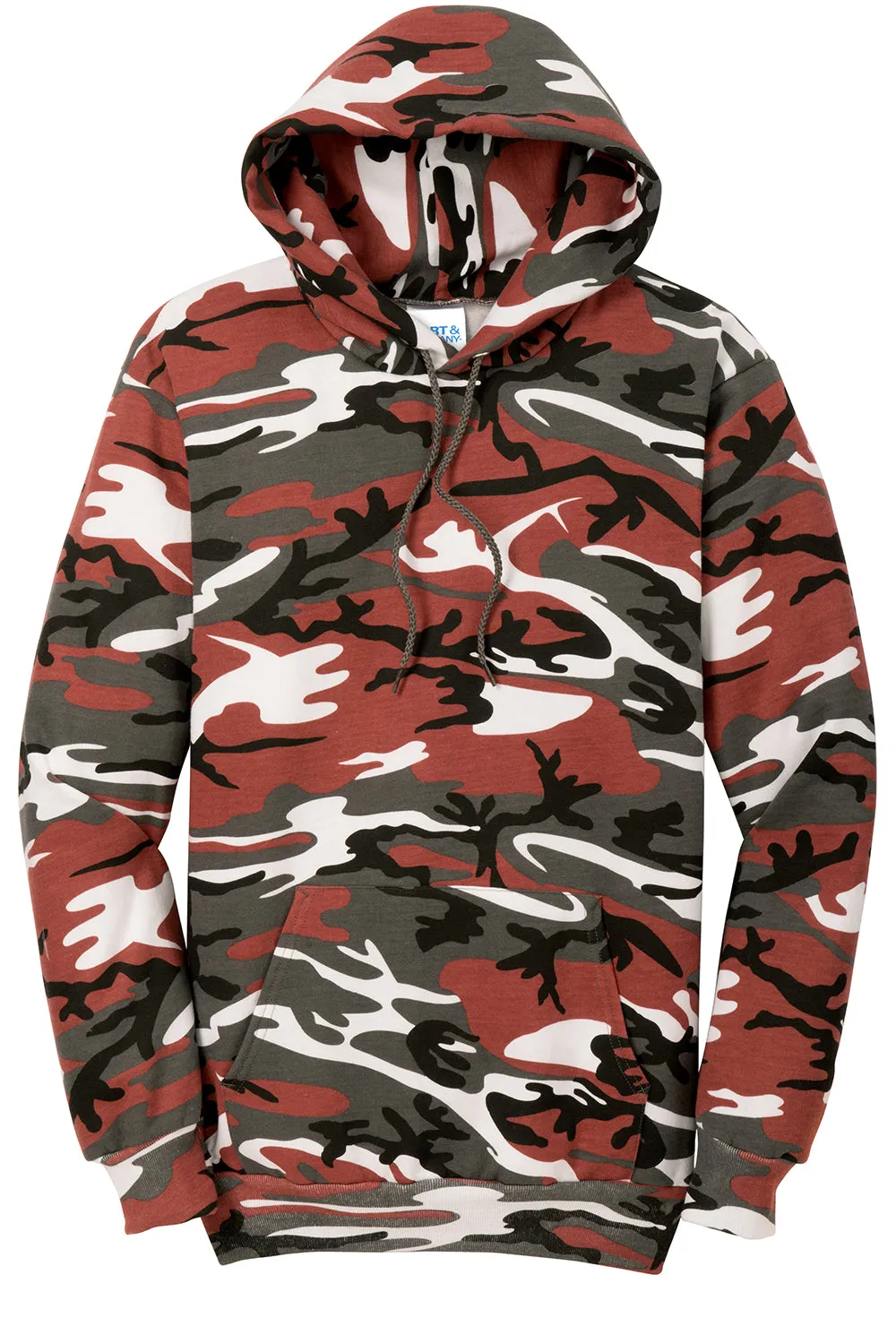 Port & Company Mens Core Pill Resistant Fleece Hooded Sweatshirt Hoodie w/ Pouch Pocket - Red Camo