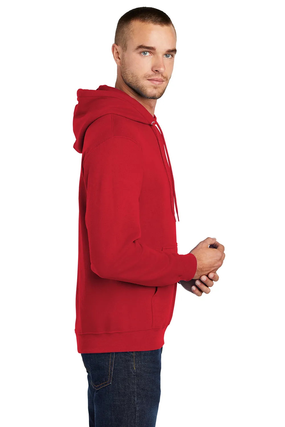 Port & Company Mens Core Pill Resistant Fleece Hooded Sweatshirt Hoodie w/ Pouch Pocket - Red