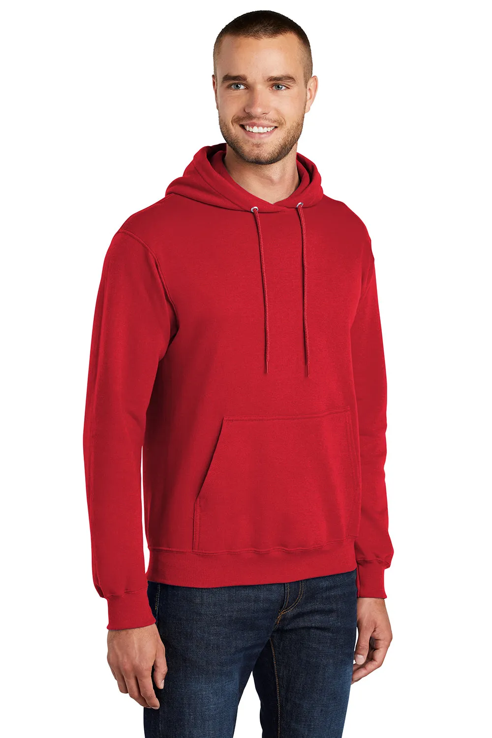 Port & Company Mens Core Pill Resistant Fleece Hooded Sweatshirt Hoodie w/ Pouch Pocket - Red