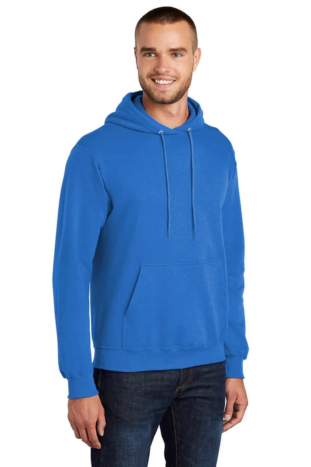 Port & Company Mens Core Pill Resistant Fleece Hooded Sweatshirt Hoodie w/ Pouch Pocket - Royal Blue