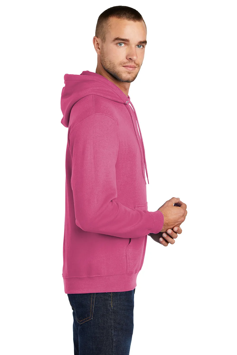 Port & Company Mens Core Pill Resistant Fleece Hooded Sweatshirt Hoodie w/ Pouch Pocket - Sangria Pink