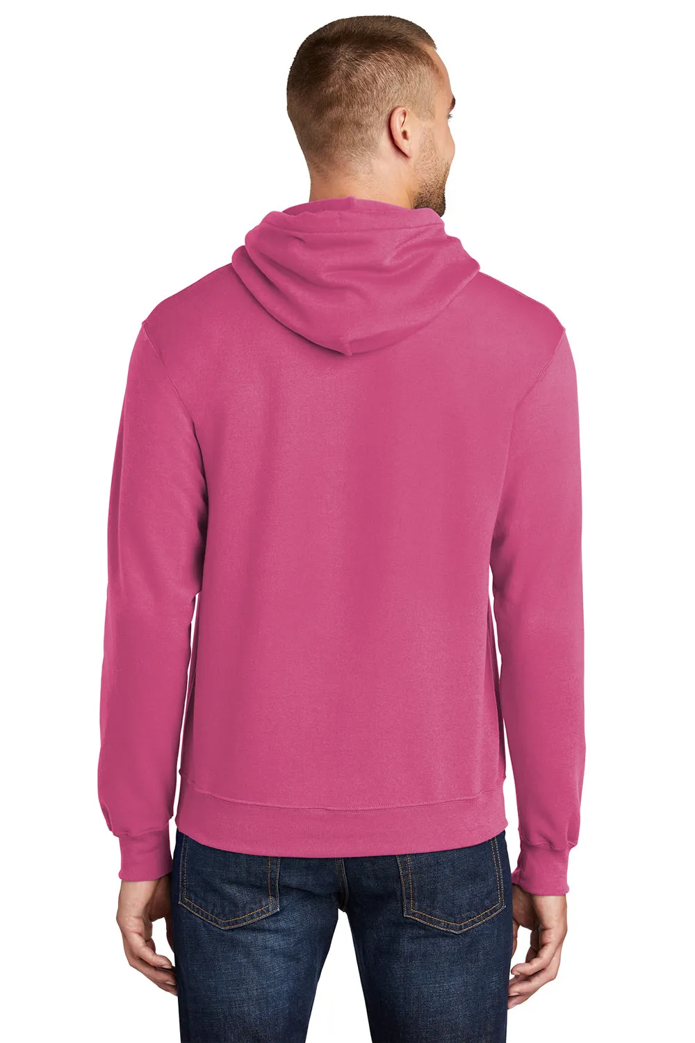 Port & Company Mens Core Pill Resistant Fleece Hooded Sweatshirt Hoodie w/ Pouch Pocket - Sangria Pink