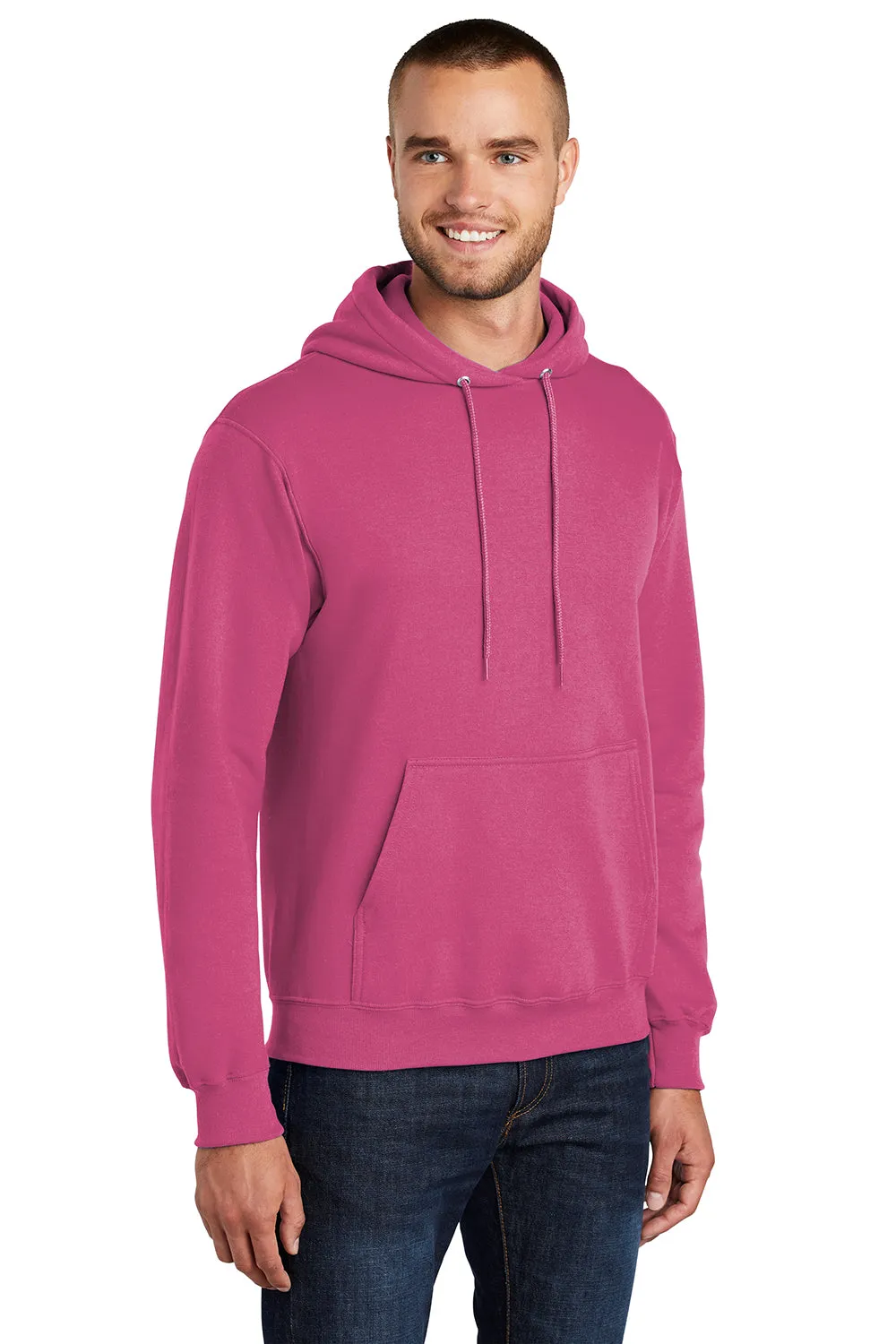 Port & Company Mens Core Pill Resistant Fleece Hooded Sweatshirt Hoodie w/ Pouch Pocket - Sangria Pink