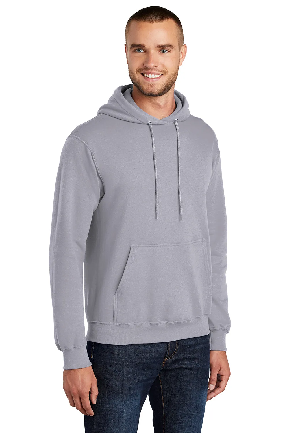 Port & Company Mens Core Pill Resistant Fleece Hooded Sweatshirt Hoodie w/ Pouch Pocket - Silver Grey