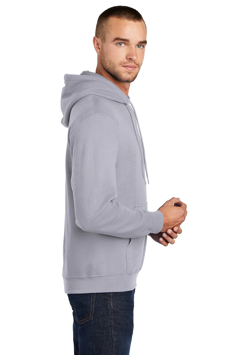 Port & Company Mens Core Pill Resistant Fleece Hooded Sweatshirt Hoodie w/ Pouch Pocket - Silver Grey