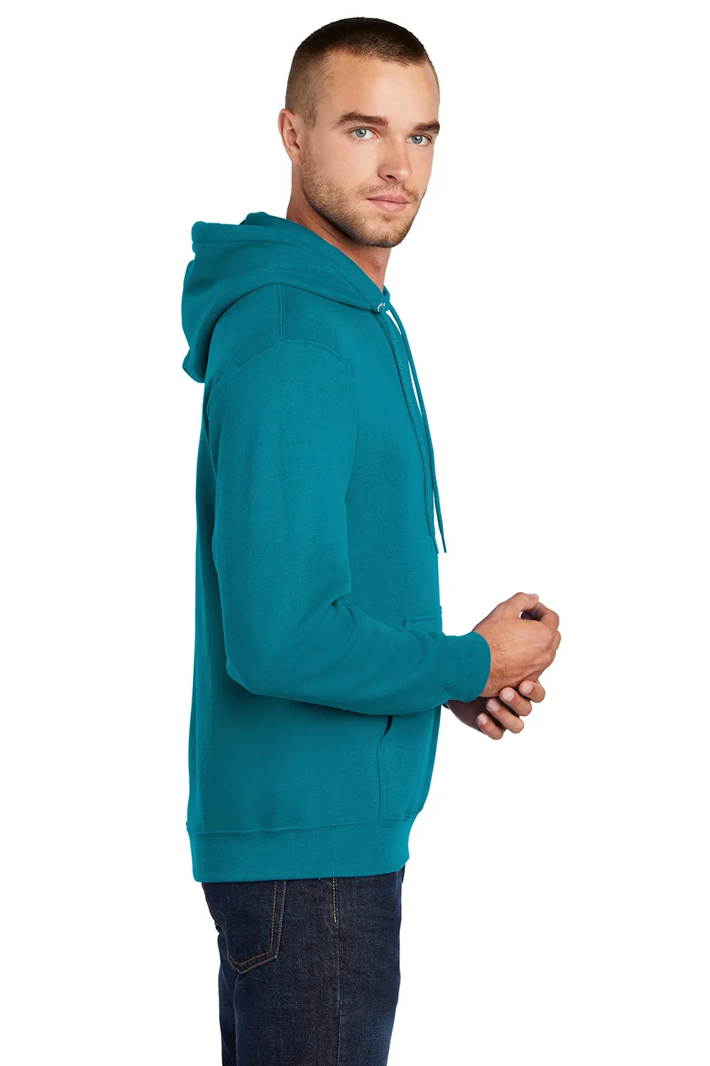 Port & Company Mens Core Pill Resistant Fleece Hooded Sweatshirt Hoodie w/ Pouch Pocket - Teal Green