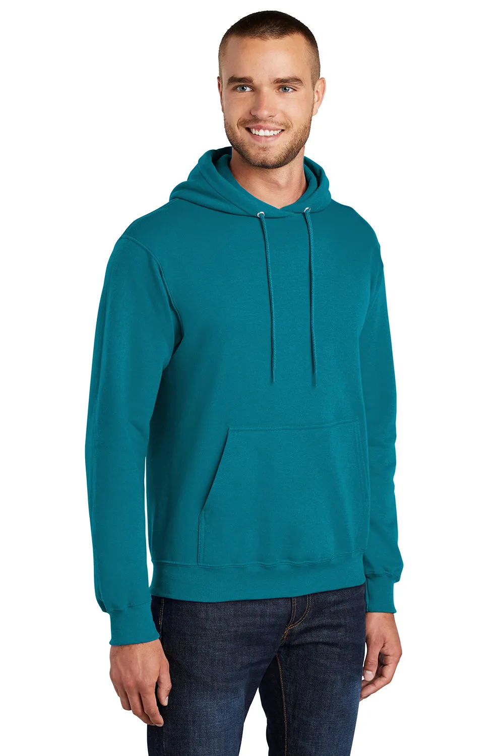 Port & Company Mens Core Pill Resistant Fleece Hooded Sweatshirt Hoodie w/ Pouch Pocket - Teal Green